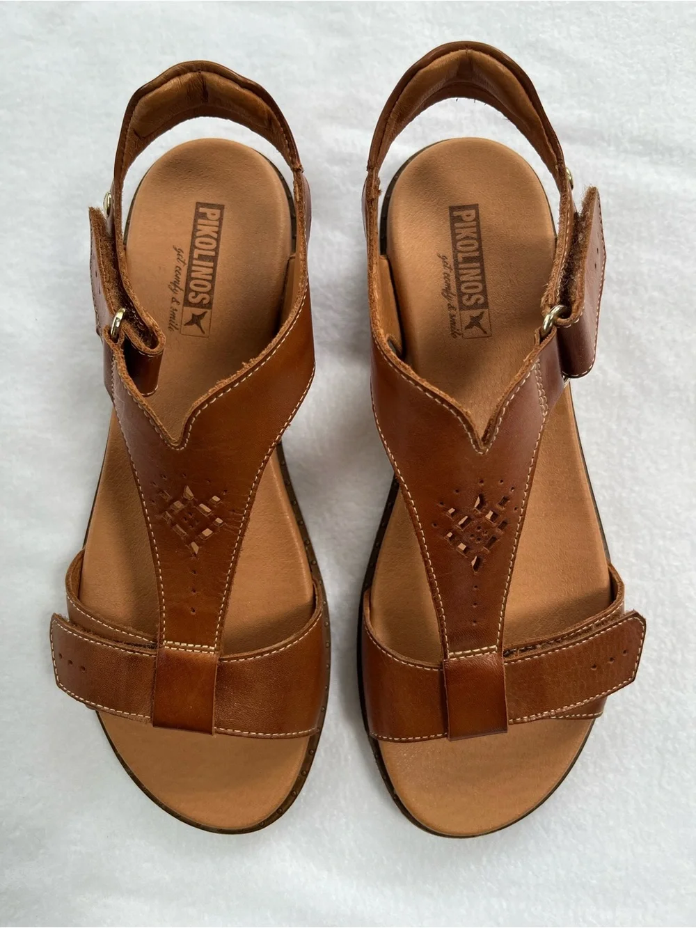 PIKOLINOS Formentera Brown Leather T-Strap Sandals Size 7.5